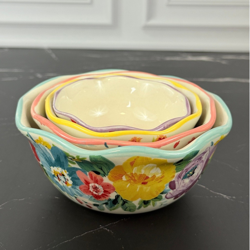 The Pioneer Woman Floral Nesting Measuring Bowls Set of Four EUC!